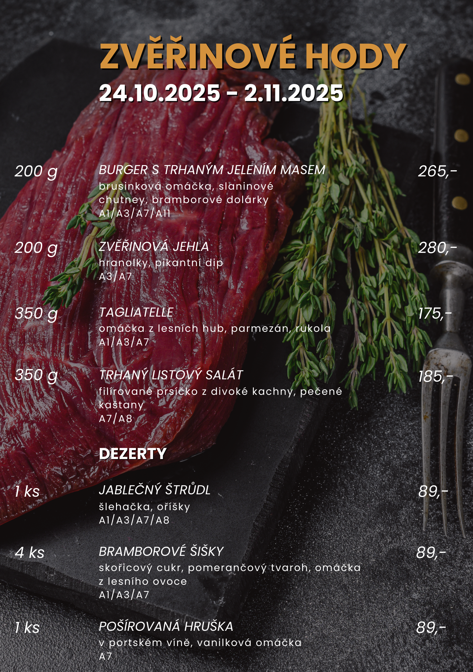 Zvěřinové speciality – menu