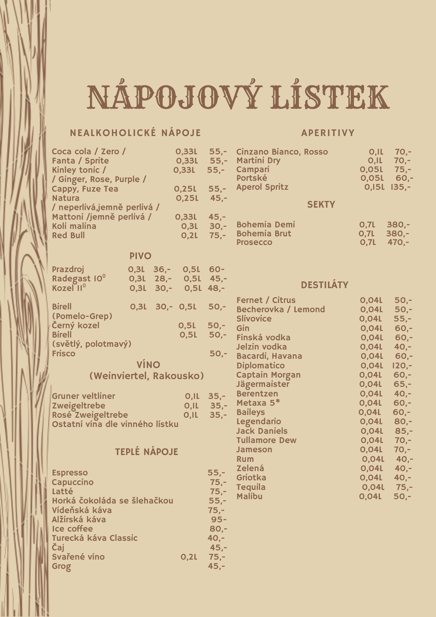 Nápojový lístek 2026